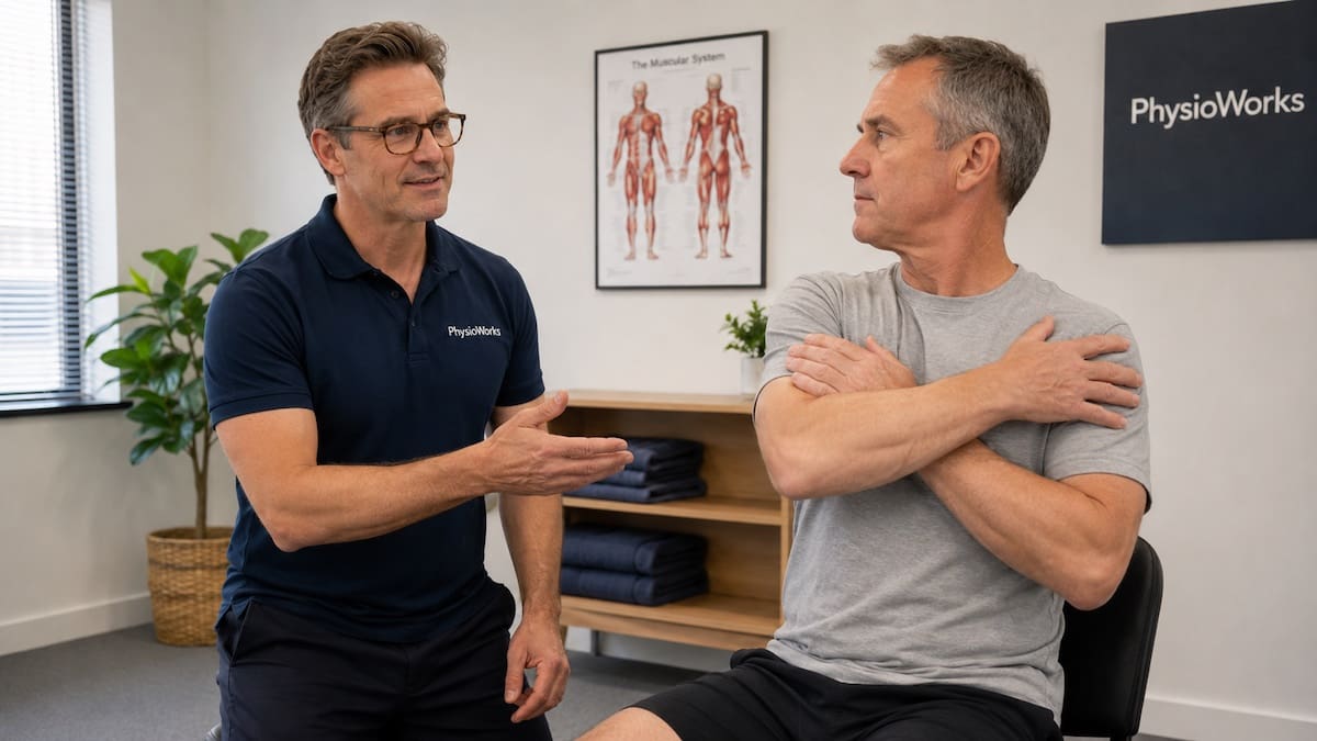 Chest wall pain thoracic spine rotation assessment with physiotherapist