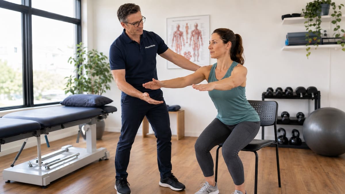 Common physiotherapy treatment techniques using supervised squat exercise coaching