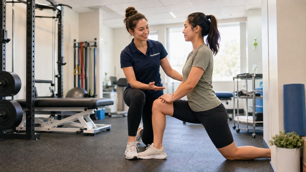 Cool down after exercise with guided hip flexor stretching