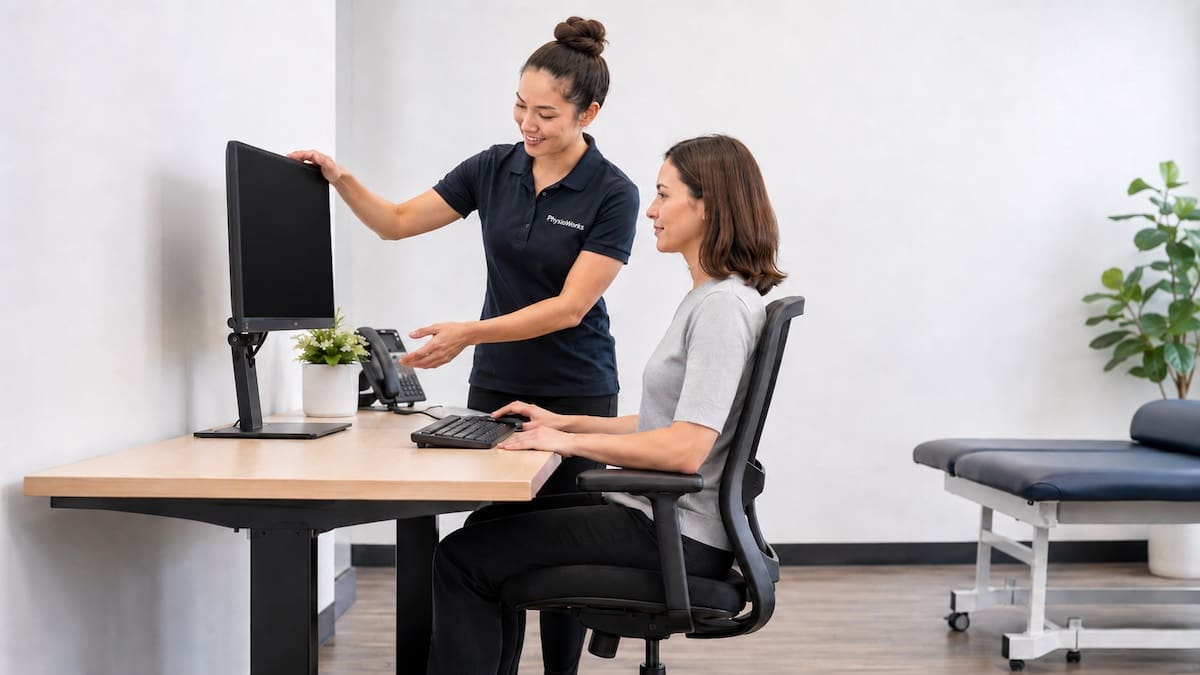correct sitting posture monitor height adjustment reducing forward head posture