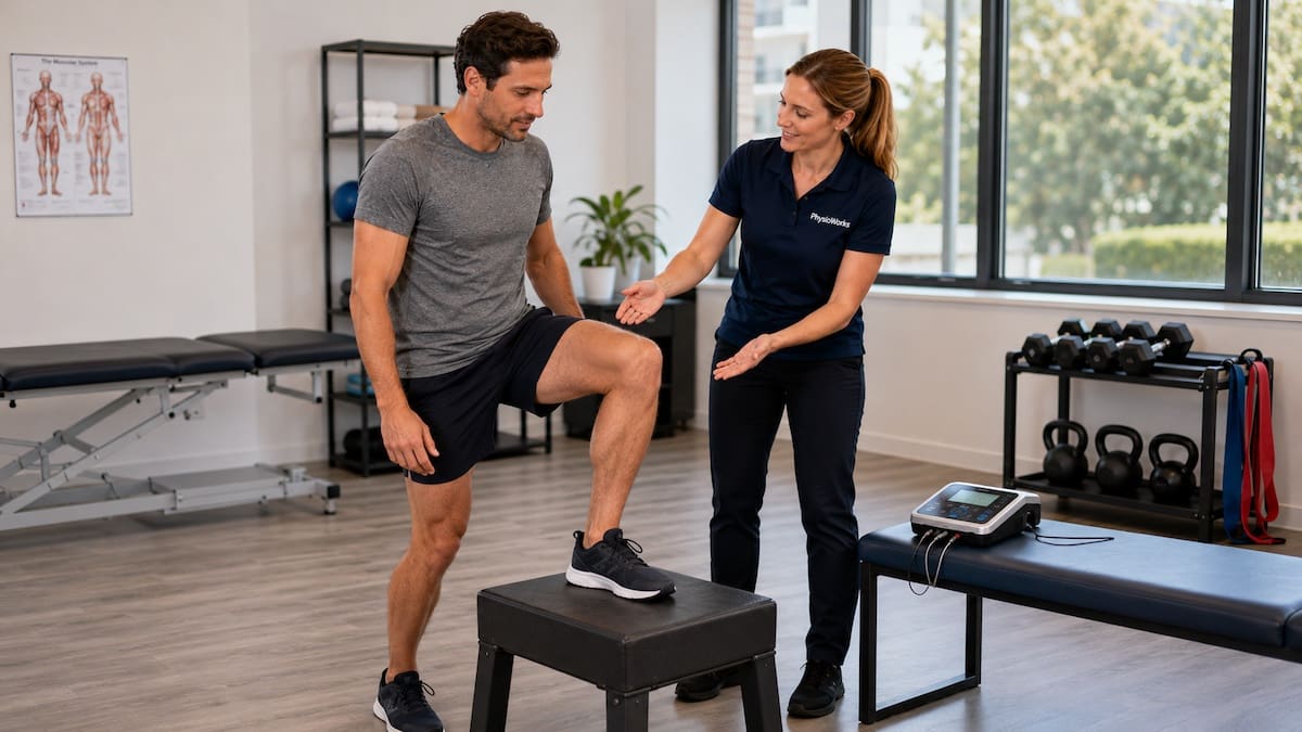 EMS machine combined with active quadriceps strengthening during supervised rehabilitation