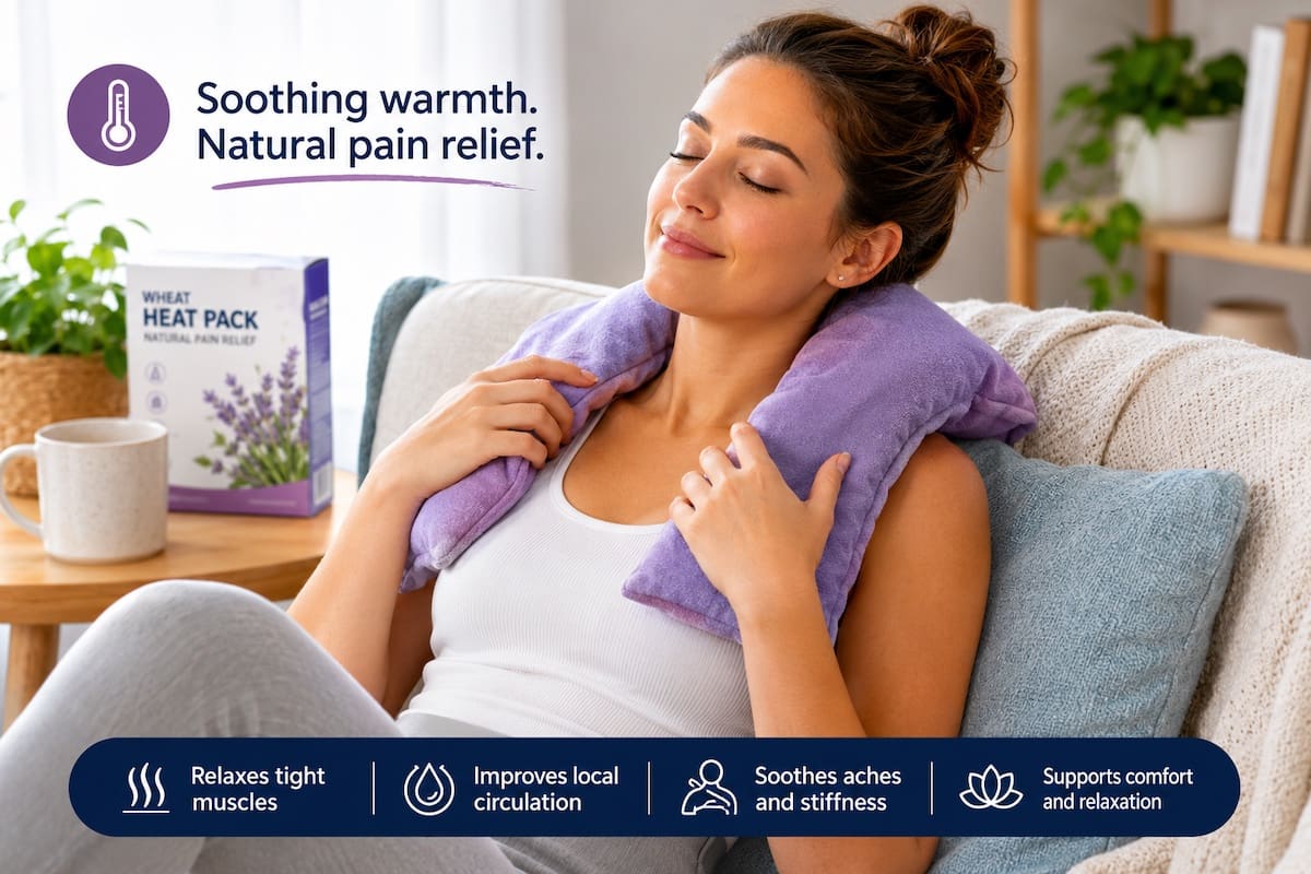 Heat packs around neck and shoulders easing muscle tightness