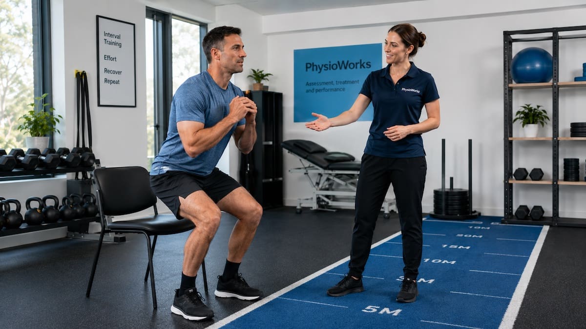 High-Intensity Interval Training HIIT sit-to-stand interval exercise coaching