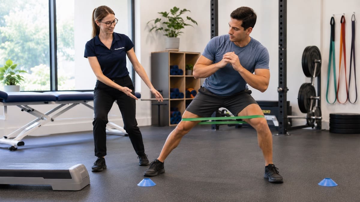 Hip adductor tendinopathy lateral step control drill for return to sport