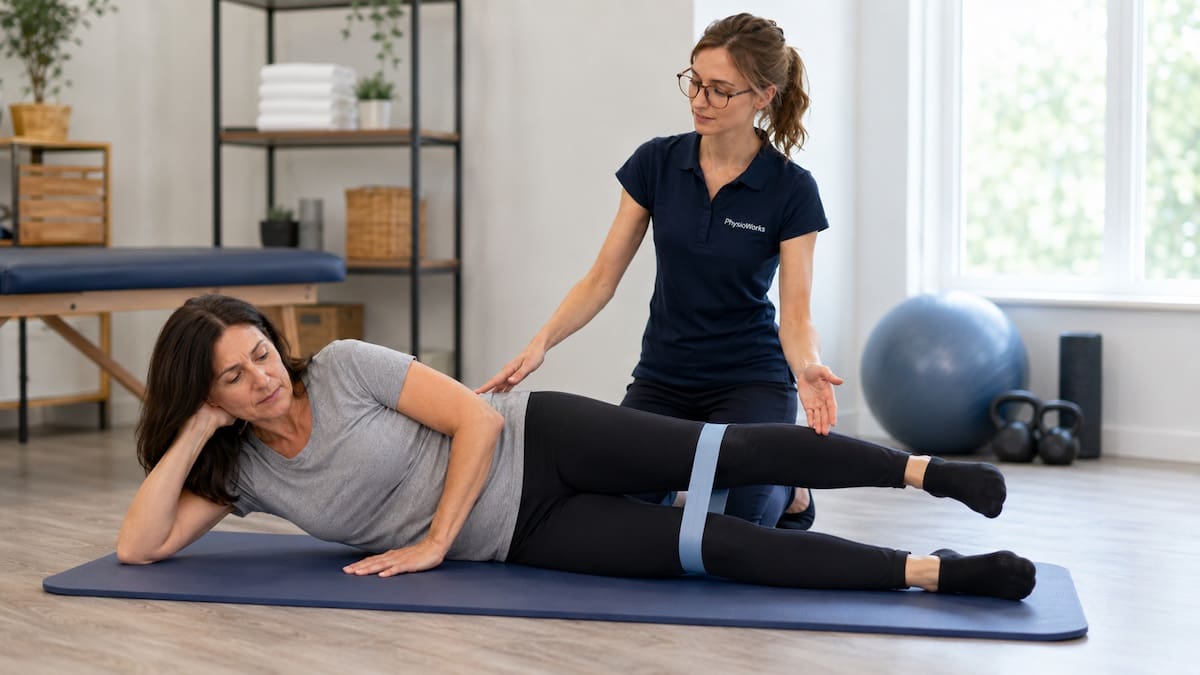 Hip bursitis banded hip abduction rehab exercise for lateral hip pain