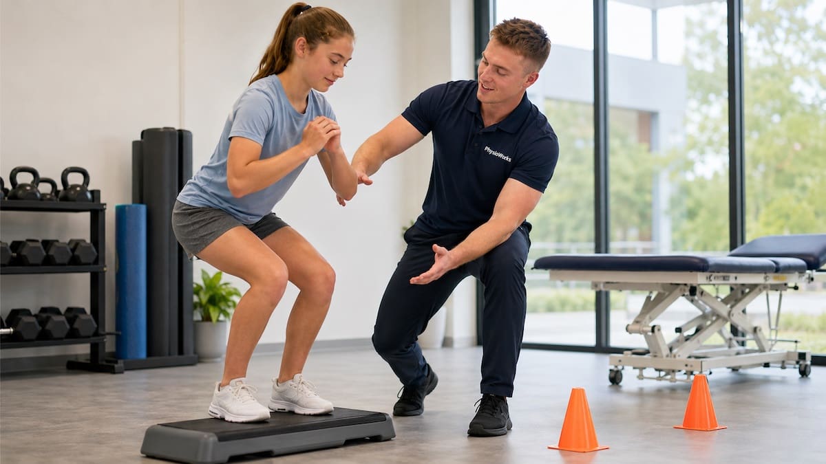 Teen ankle knee hip landing control drill for kids sports injury prevention