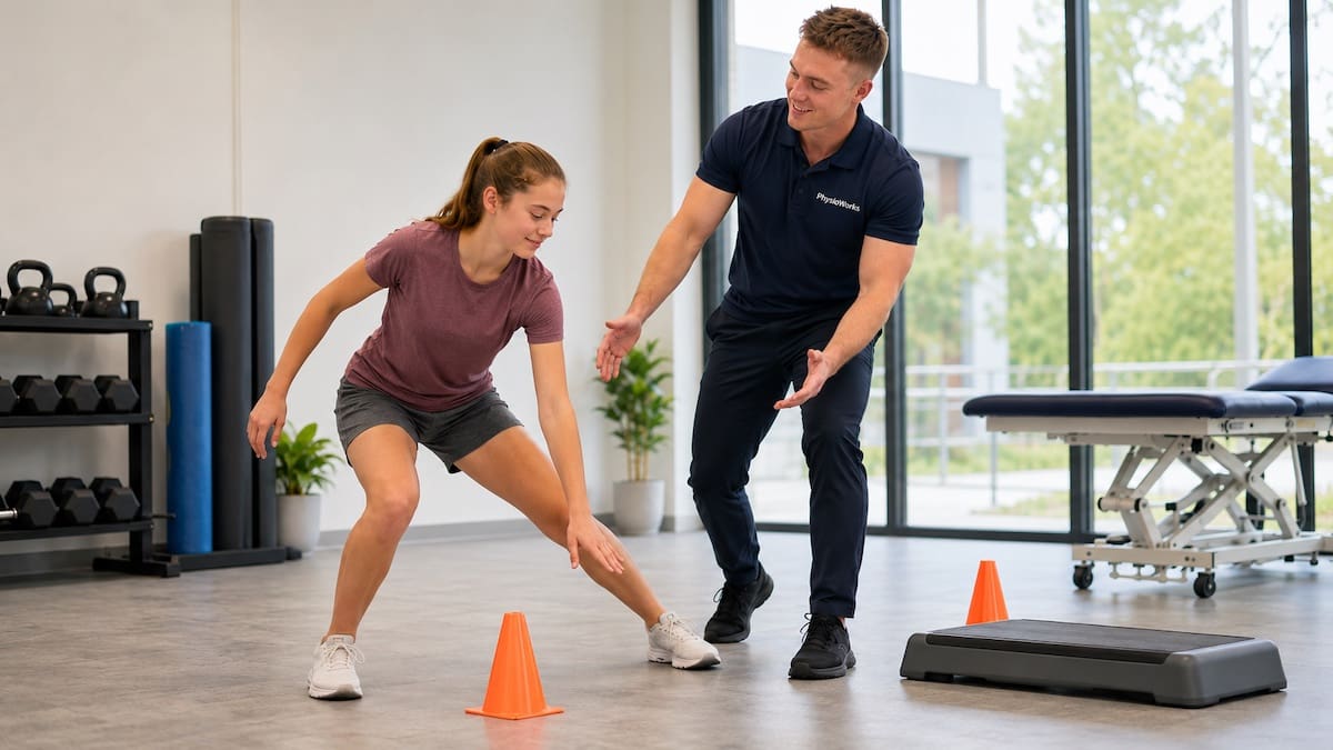 Teen ankle knee control side-step drill for kids sports injury return to sport