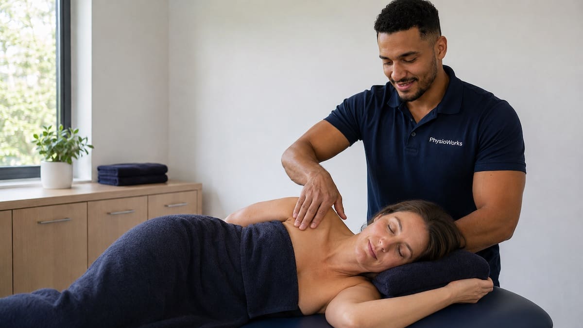 Myofascial release massage for side-lying upper trapezius and shoulder blade fascia