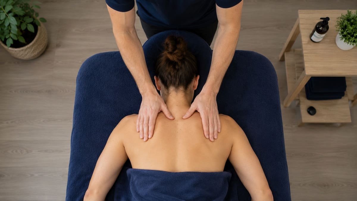 neck-massage-brisbane-upper-trapezius-treatment Neck massage treating upper trapezius and cervical muscle tension