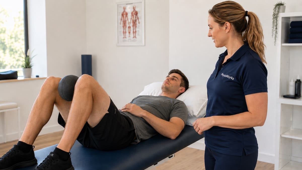 Osteitis pubis physiotherapy assessment using an adductor squeeze test