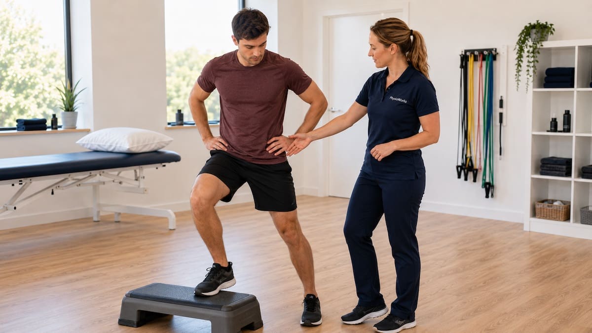 Osteitis pubis return to sport rehab using lateral step-down control