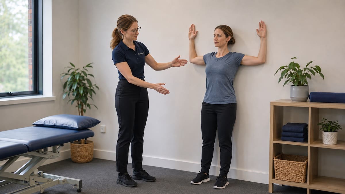 posture-exercises-wall-angel-thoracic-control Posture exercises wall angel improving thoracic spine and shoulder blade control