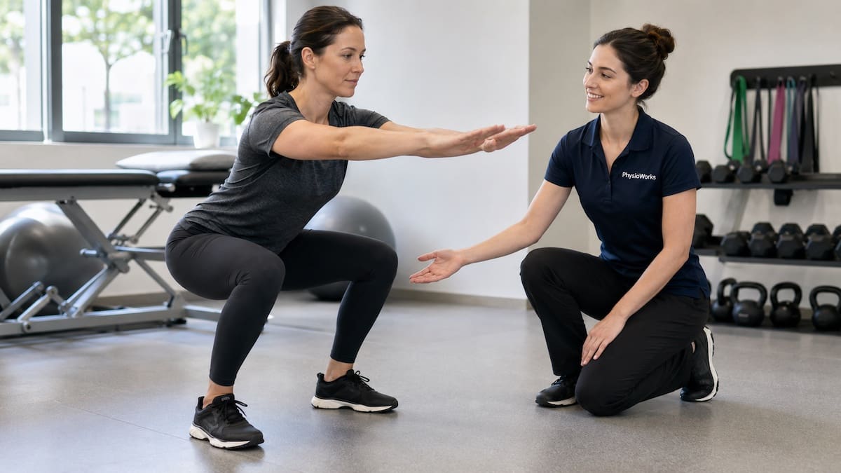 Exercise physiologist assessing squat technique before an exercise program