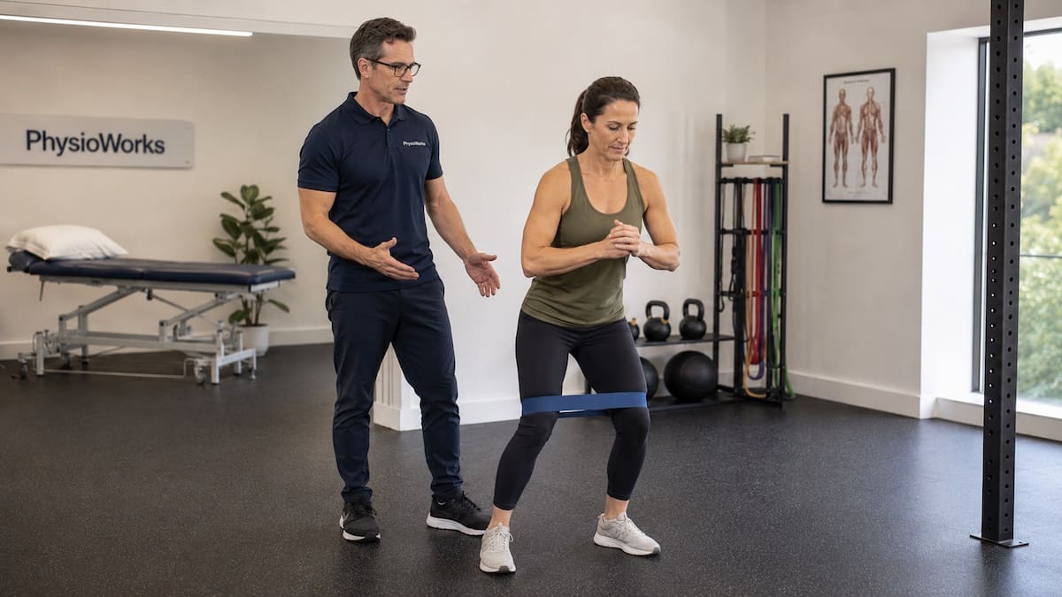 Lateral resistance band step for hip and knee control