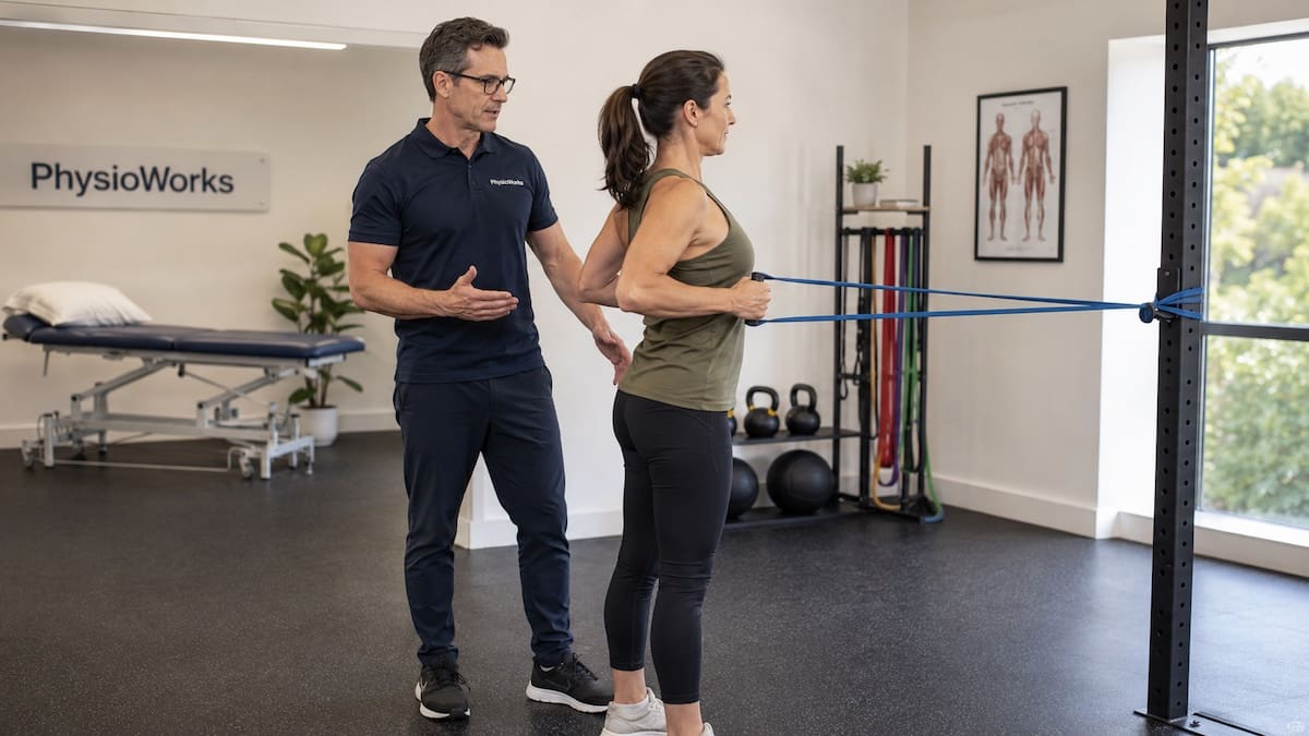 Standing resistance band row for shoulder and upper-back strength