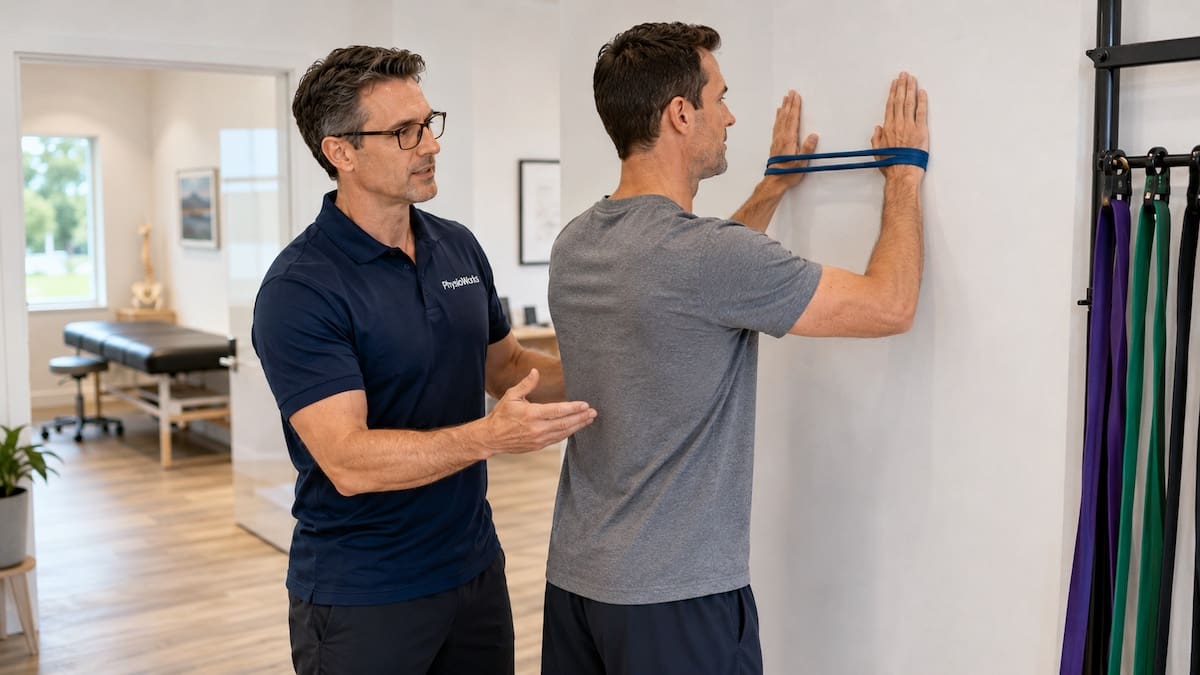 Wall slide exercise for shoulder blade and rotator cuff control