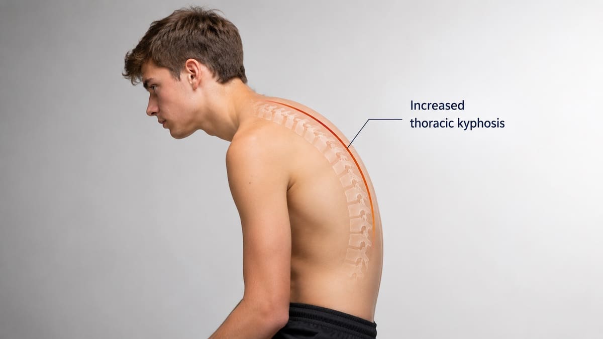 Scheuermann’s disease showing thoracic kyphosis and rounded upper back posture