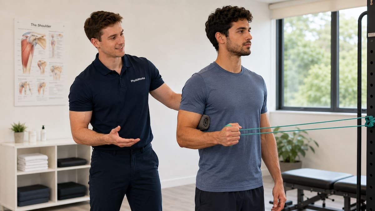 shoulder-labrum-injury-banded-external-rotation-rehab Shoulder labrum injury banded external rotation exercise improving glenohumeral control