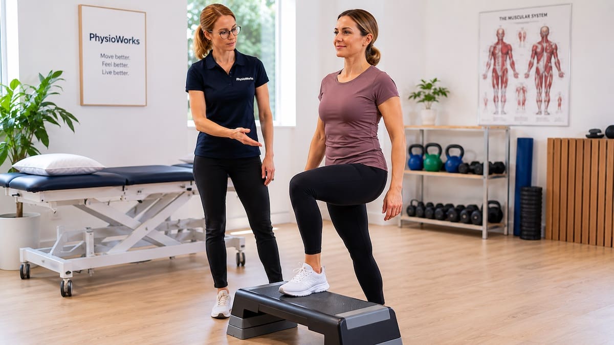 sij-pain-treatment-step-up-pelvic-control-recovery SIJ pain treatment step-up pelvic control recovery exercise