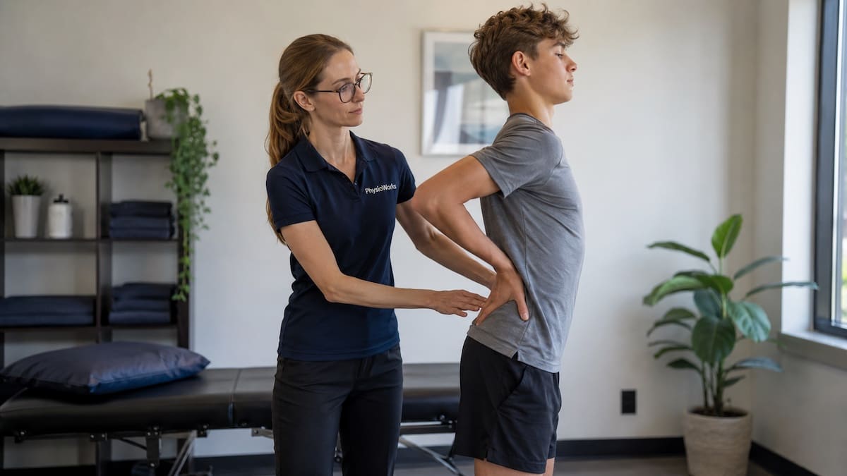 Spondylolysis lumbar spine extension-control assessment with physiotherapist