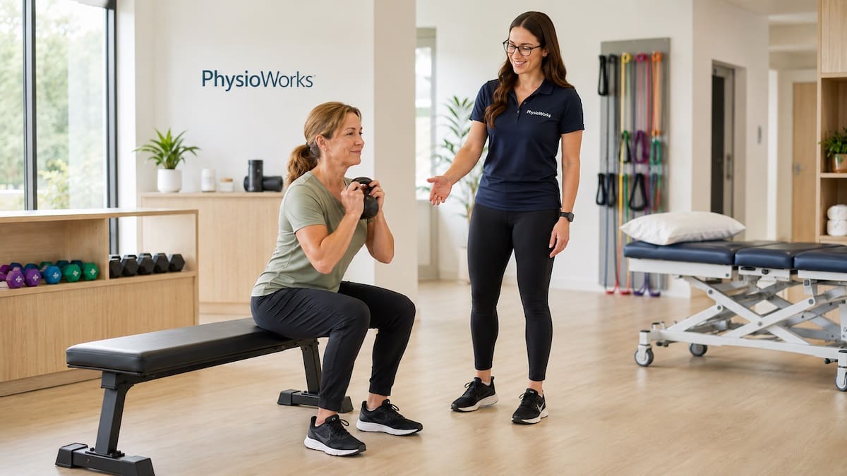 Strength Training supported squat exercise guided for confident return to activity