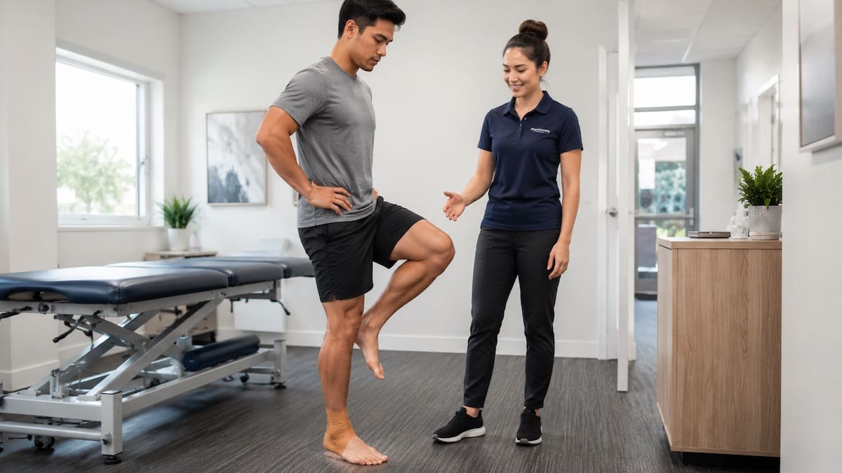 supportive taping and strapping ankle balance test with physiotherapist