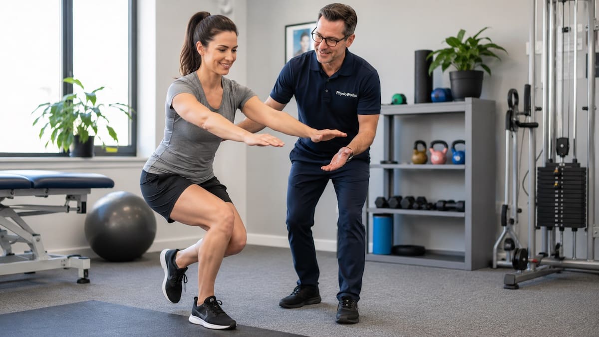 Physiotherapist assessing knee and ankle control after common ligament injuries