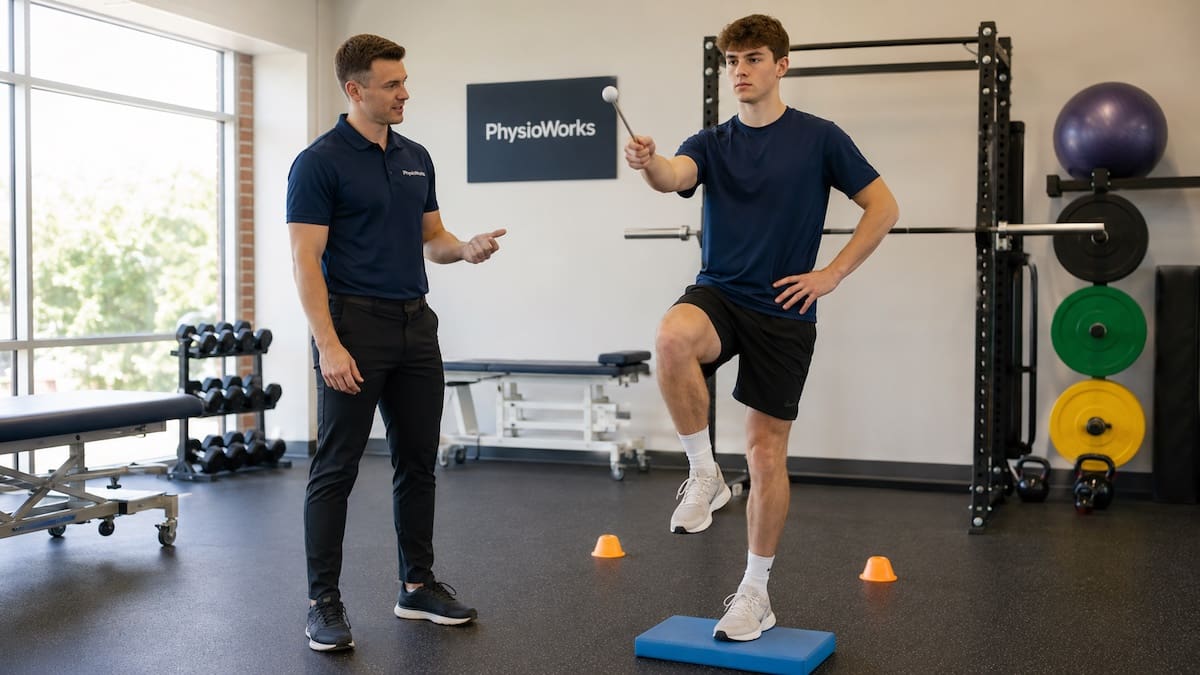 Concussion return to sport balance assessment with physiotherapist