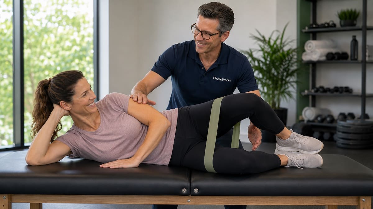 Hip strengthening exercise with physiotherapist coaching