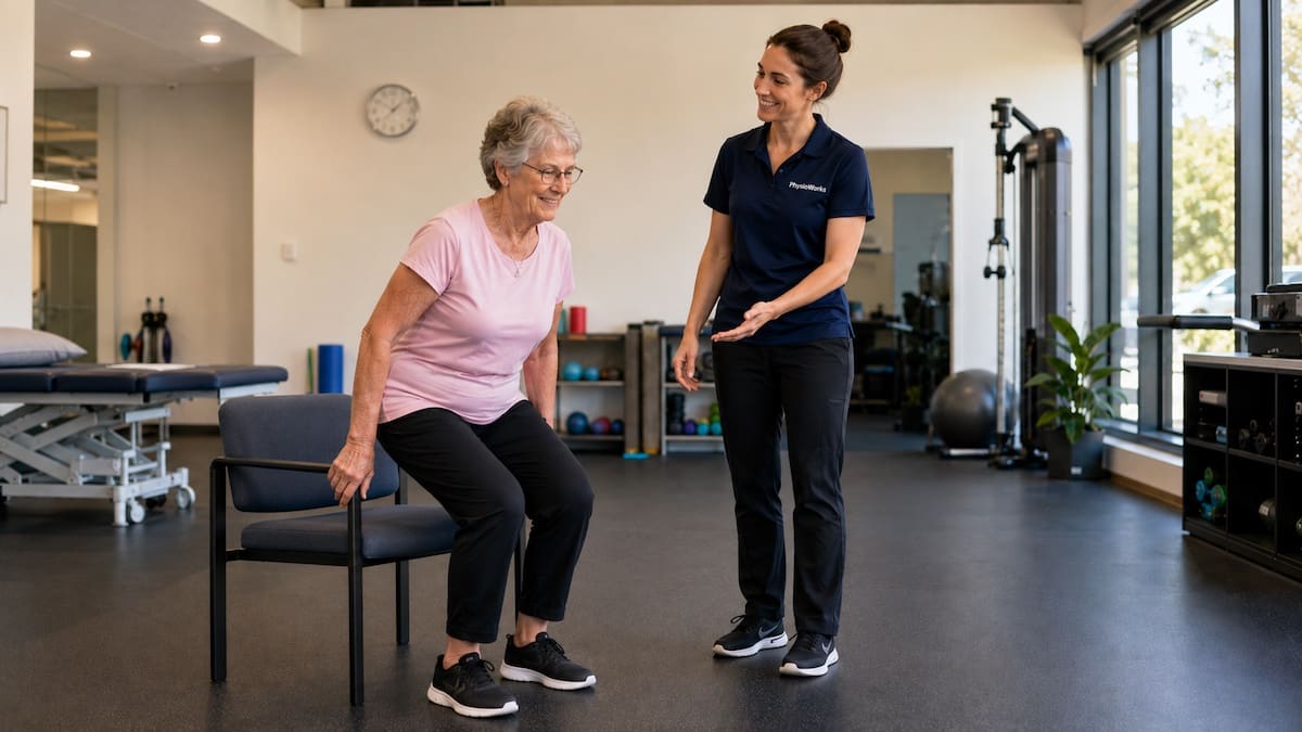 Elderly physiotherapy sit-to-stand strength training for safer daily movement