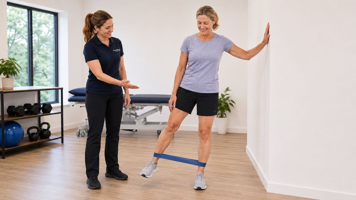 Standing hip abduction exercise for gluteal tendinopathy rehabilitation