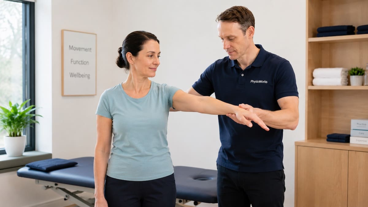 Brendan Scott explaining muscle monitoring during a kinesiology appointment at PhysioWorks Sandgate