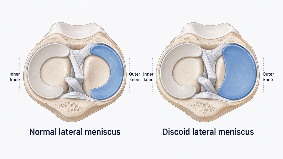 Normal C-shaped lateral meniscus compared with a broader discoid lateral meniscus